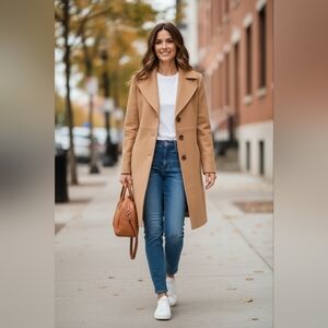 Larry Levine Women's Single Breasted Notch Collar Wool Coat Camel Sz 10 Classic